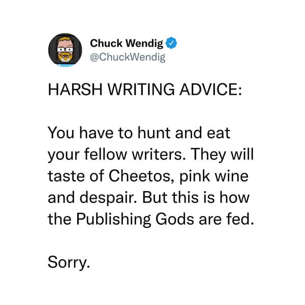 Funny harsh writing advice memes, funny tweets, lol, humor, mean, jokes about writing tips, novel writers of twitter mock bad opinion, writers taste of cheetos and sadness, eat them