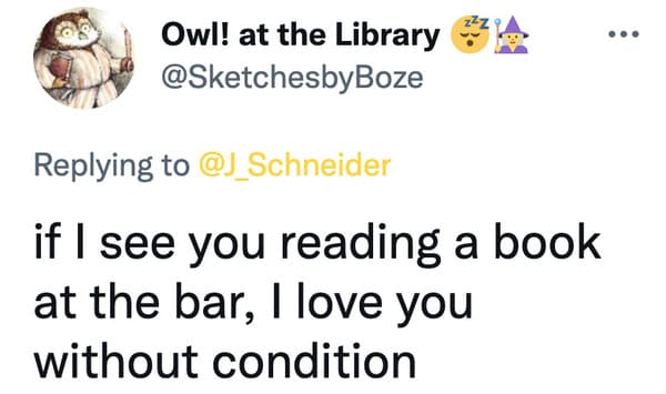 Books in bars tweet, twitter book lovers roast guy who posted about books in bars, funny
