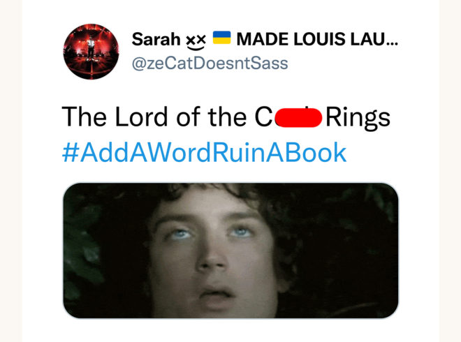 Funny add a word ruin a book title tweets, memes, hashtags, twitter, jokes, book titles, reading, novels, addawordruinabook